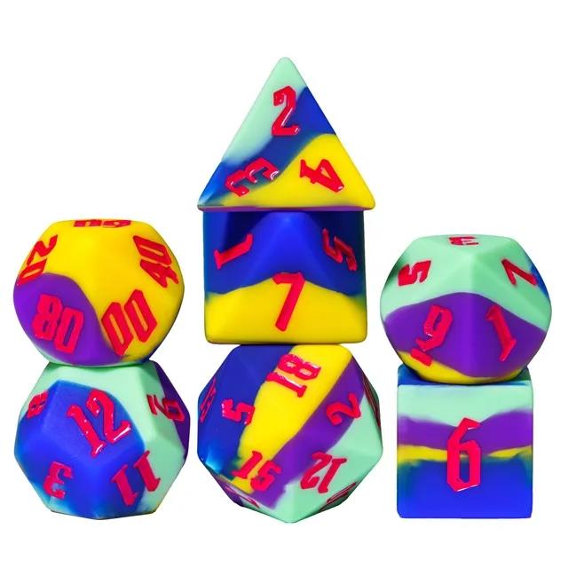 Blue & Yellow Layered Silicone - 7pcs RPG Full Dice Set