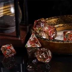 7pcs Dice Resin Swirl White Font Clear Red