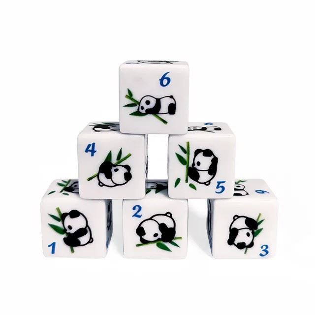 16mm White Panda Acrylic  - 6pcs D6 RPG Dice Set