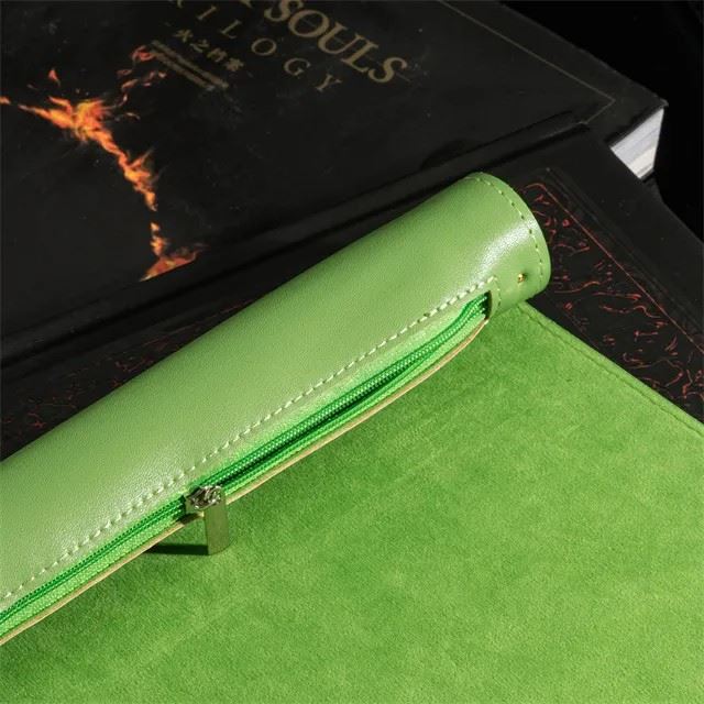 Green Velvet PU Leather Roll & Tray - Dice Storage