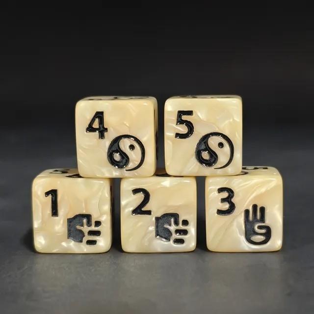 6pcs D6 16mm Dice Acrylic Black Font Monk Ivory