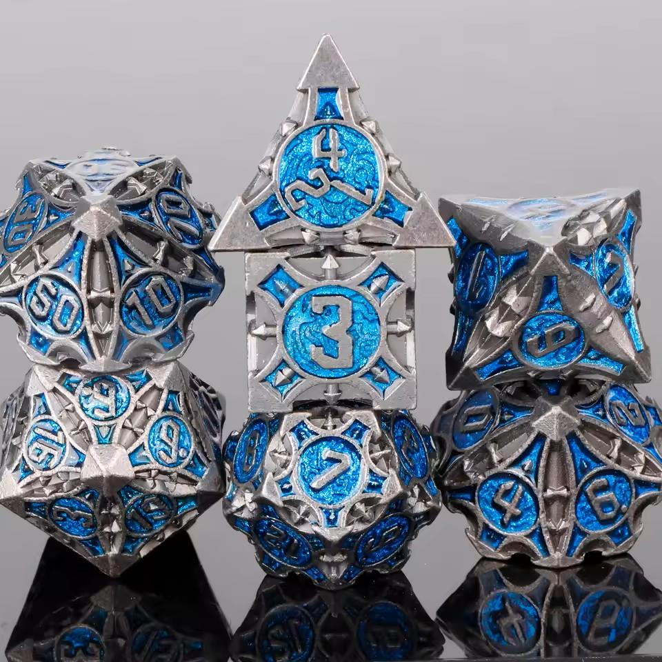 7pcs Dice Metal Arrow Head Blue Nickel