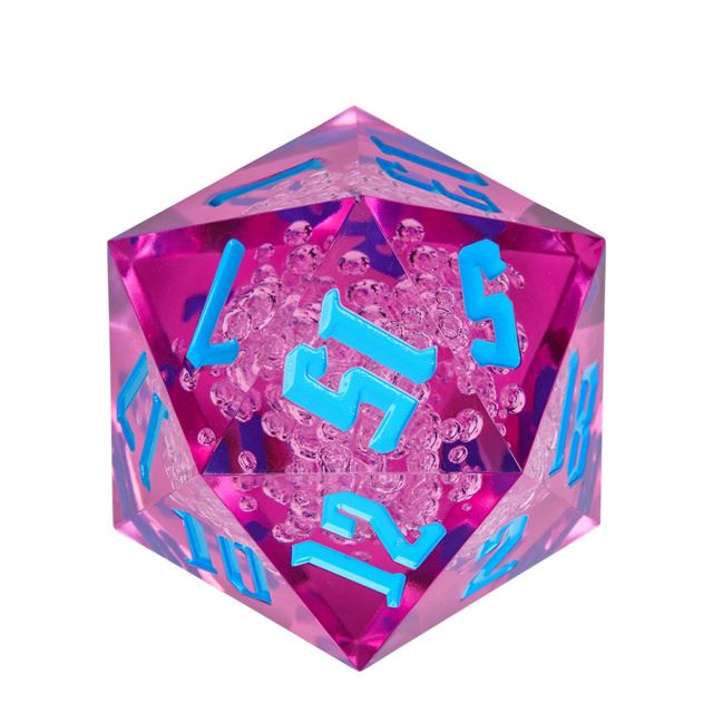 Bubbles in Clear & Magenta Sharp Acrylic - D20 RPG Dice