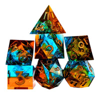 Thumbnail for Candy in Cyan & Orange Sharp Resin - 7pcs RPG Dice Set
