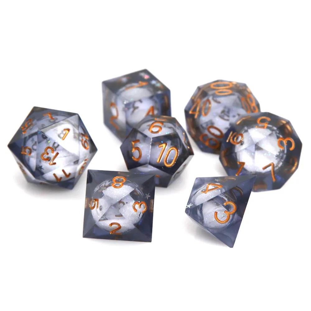 White Sand in Dark Purple Liquid Filled Sharp Resin - 7pcs RPG Dice Set