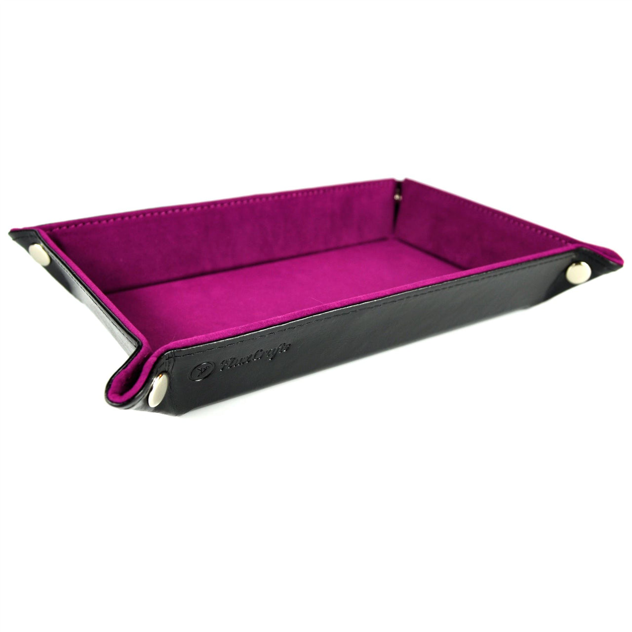 Magenta Velvet & Blue PU Leather - Rectangle Hard Dice Tray