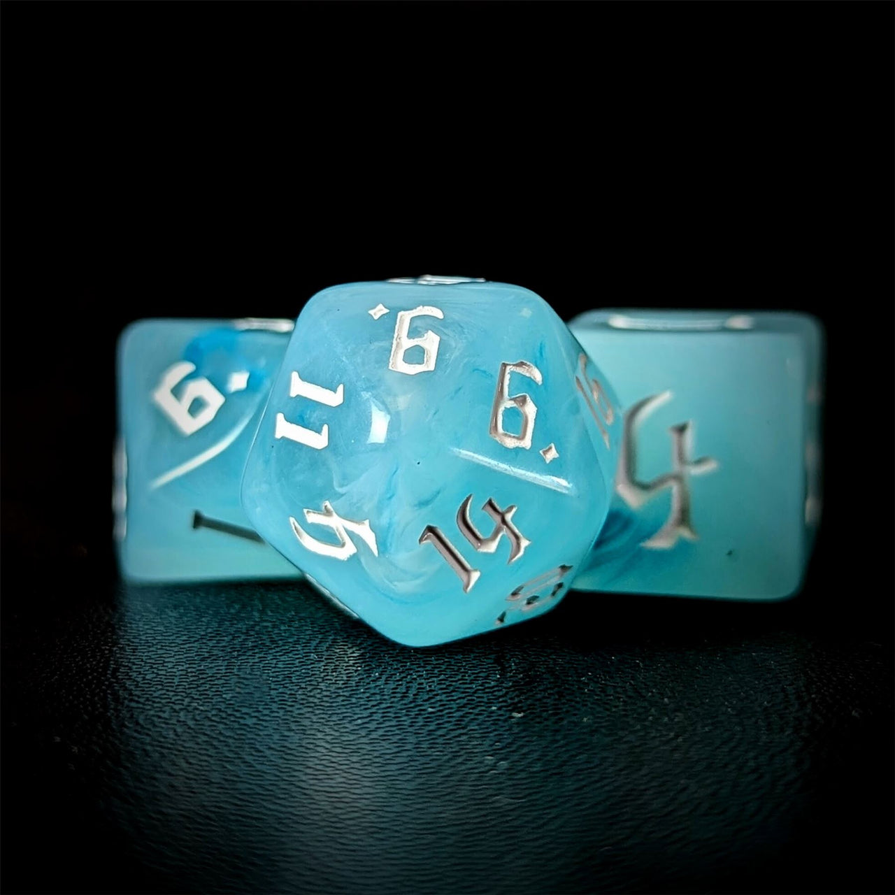 Light Blue Silk Acrylic - 7pcs RPG Full Dice Set Close