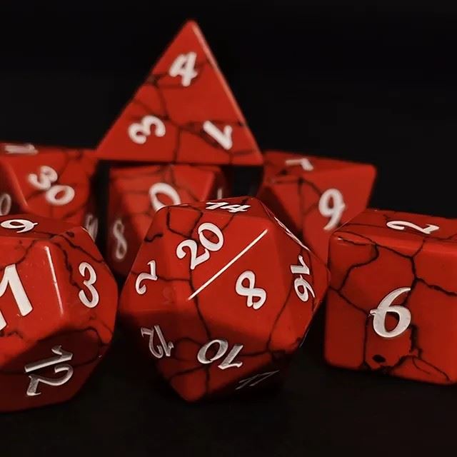 Cracked Red Turquoise Gemstone - 7pcs RPG Dice Set