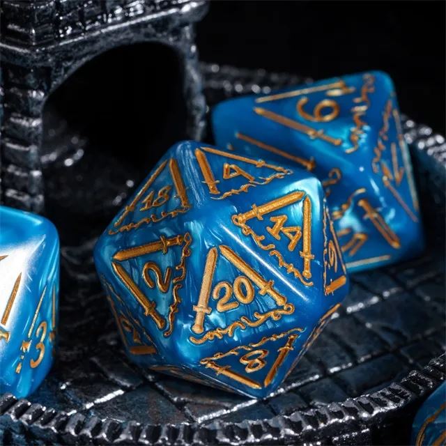 Weapons on Silk Blue Acrylic - 7pcs RPG Oversized Dice Set