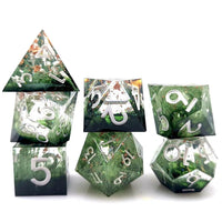 Thumbnail for Moss in Layered Clear and Black Sharp Resin - 7pcs RPG Dice Set