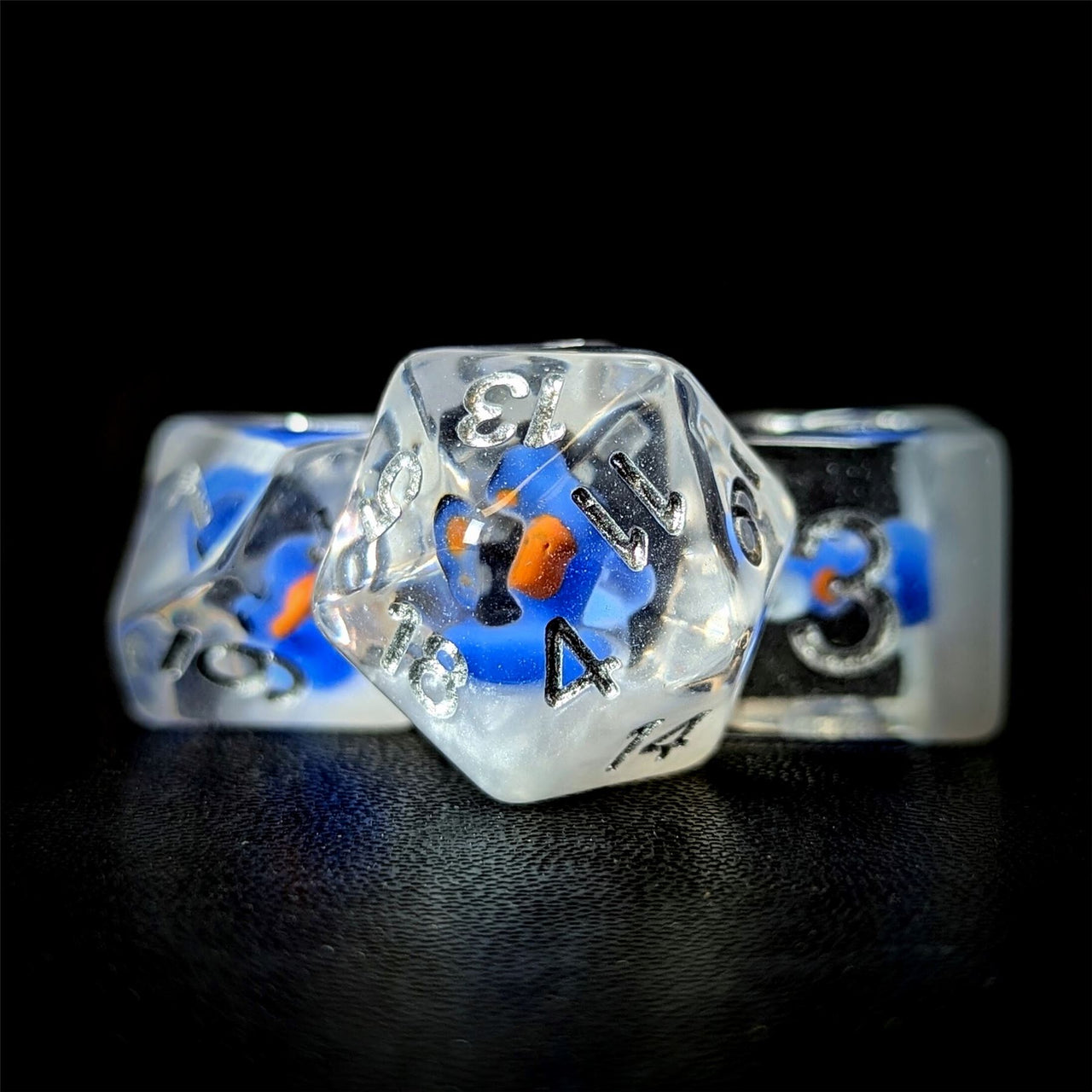 Blue Duck in Clear Resin - 7pcs RPG Full Dice Set