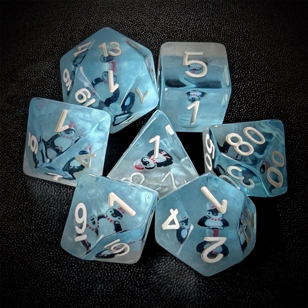 Penguin in Clear & Blue Resin - 7pcs RPG Full Dice Set