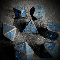 Thumbnail for Silver Metal with Blue Dragon Font - 7pcs RPG Dice Set