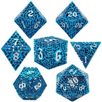 Thumbnail for 7pcs Dice Metal Hollow Maze White Font Blue