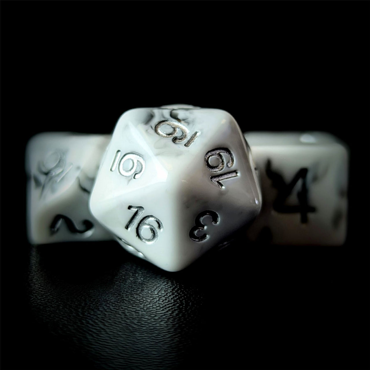 Grey Swirl in White Resin - 7pcs RPG Full Dice Set