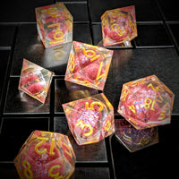 Thumbnail for 7pcs Dice Sharp Filled Liquid Gold Font Pink