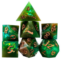 Thumbnail for Candy in Green & Orange with Copper Foil Sharp Resin - 7pcs RPG Dice Set