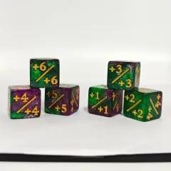 6pcs D6 16mm Dice Acrylic Counter Gold Font Purple Green