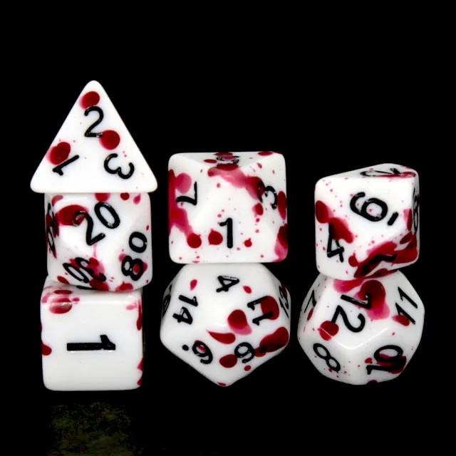 Red Blood Splatter on White Acrylic - 7pcs RPG Full Dice Set