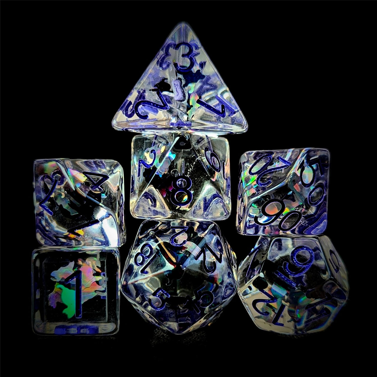 Cats in Clear Resin - 7pcs RPG Full Dice Set