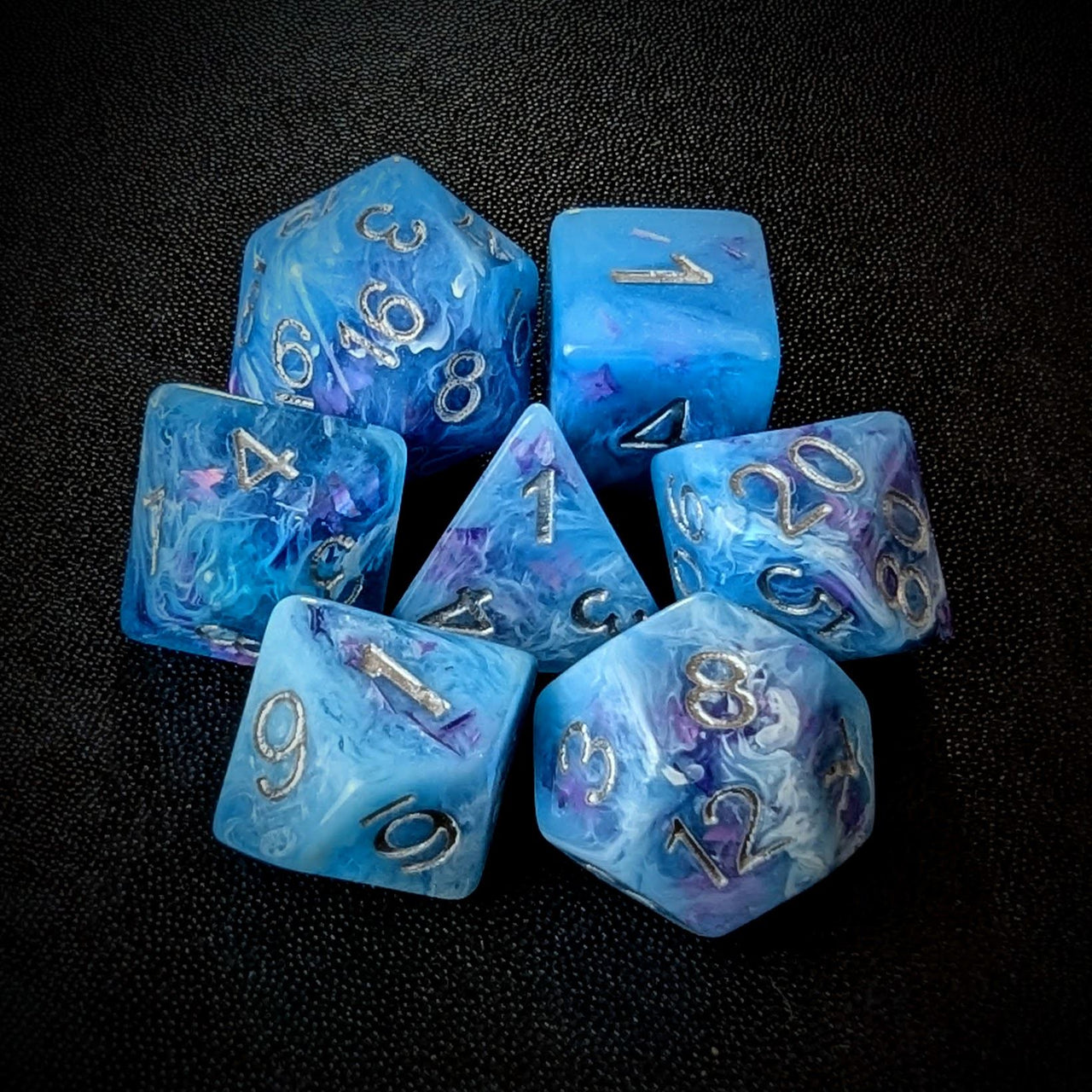 Butterfly in Blue Resin - 7pcs RPG Full Dice Set