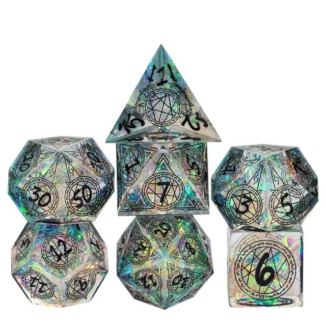 Astrology on Clear with Candy Sharp Resin - 7pcs RPG Dice Set