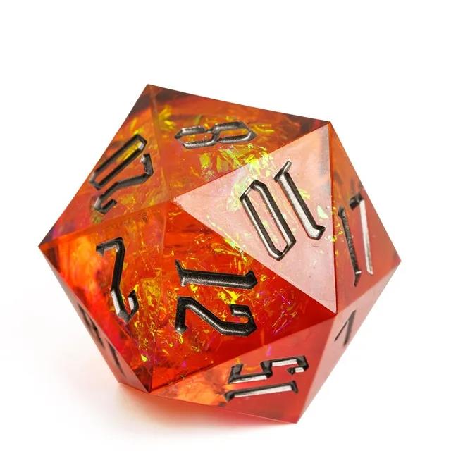 Candy in Orange with Gold Foil Sharp Resin - D20 RPG Dice