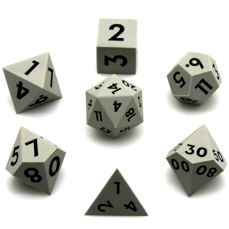 Black on Solid Grey Silicone - 7pcs RPG Full Dice Set