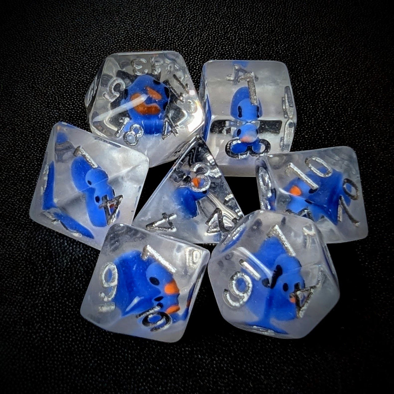 Blue Duck in Clear Resin - 7pcs RPG Full Dice Set