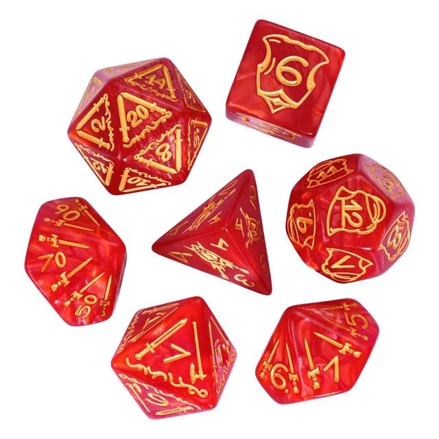 Weapons on Silk Red Acrylic - 7pcs RPG Oversized Dice Set