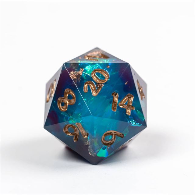 Candy in Blue & Purple with Copper Foil Sharp Resin - 7pcs RPG Dice Set