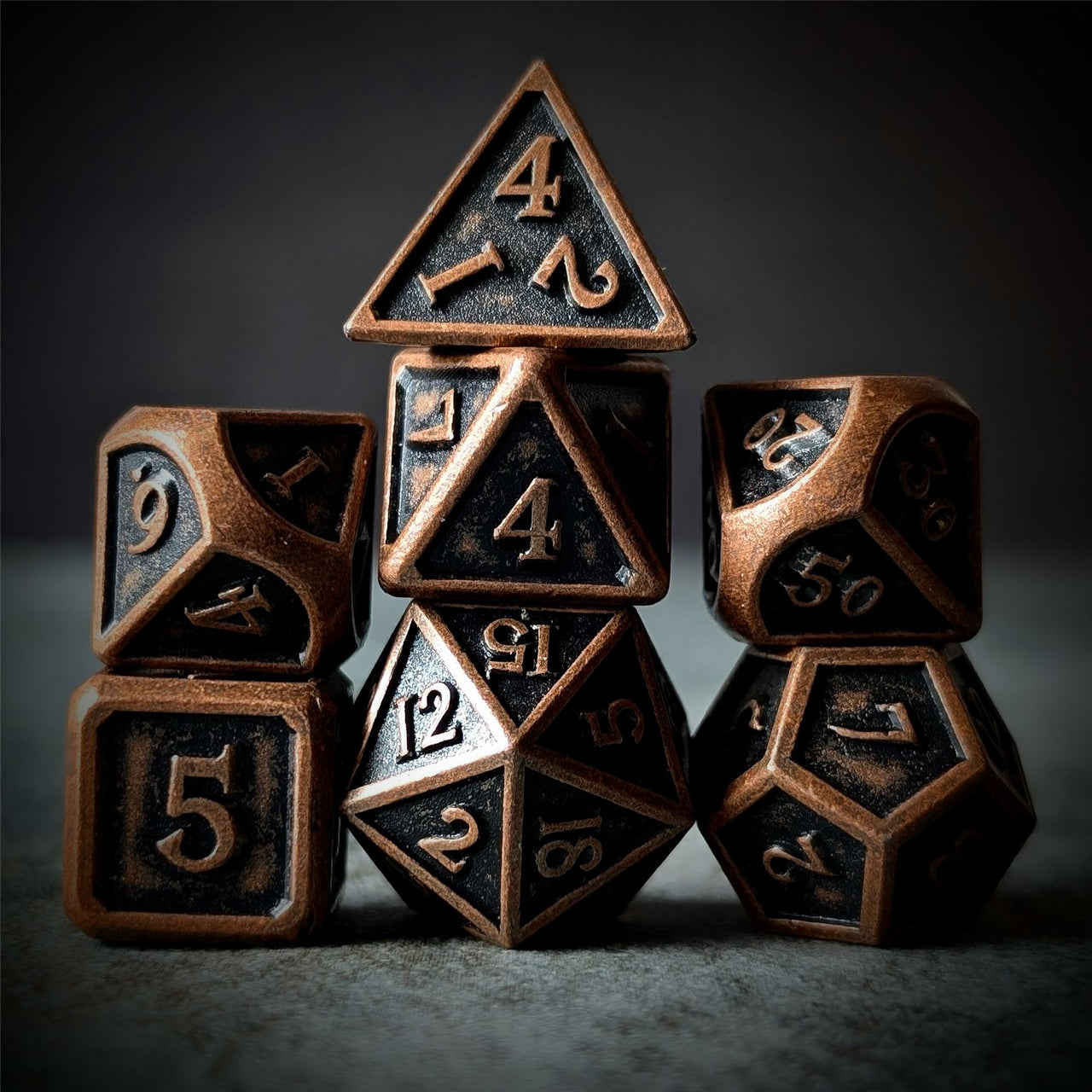 Brushed Worn Copper Metal - 7pcs RPG Dice Set