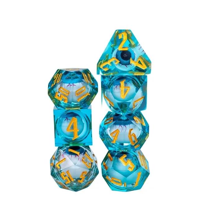 Eye Ball in Blue Filled Sharp Resin - 7pcs RPG Dice Set