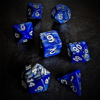 Thumbnail for Blend of Silver & Royal Blue Acrylic - 7pcs RPG Full Dice Set Scatter