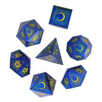 Thumbnail for Moon on Blue with Black Swirl Sharp Resin - 7pcs RPG Dice Set