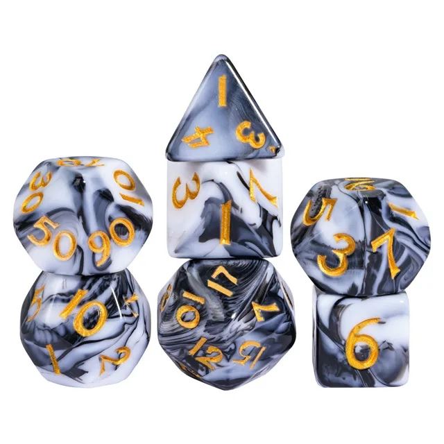 Blend of Black & White Acrylic - 7pcs RPG Mini Dice Set