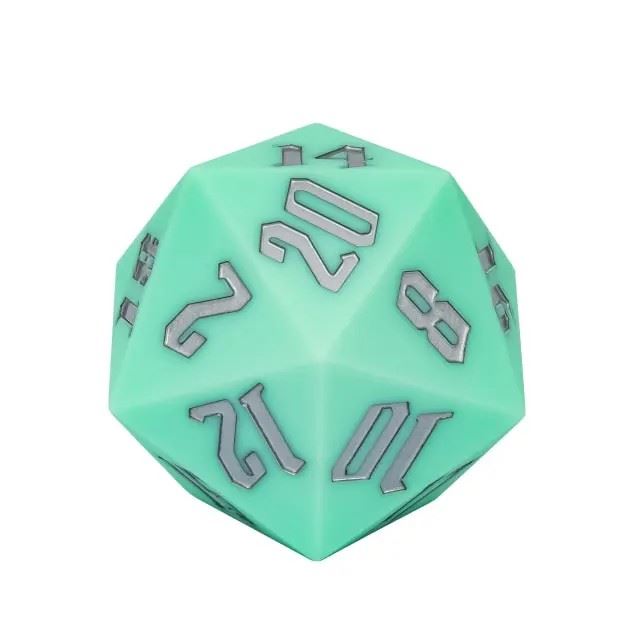 D20 55mm Dice Silicone Solid Silver Font Mint Green