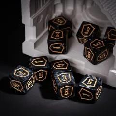 6pcs D6 16mm Dice Acrylic Gold Font Shield Black