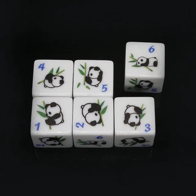 16mm White Panda Acrylic  - 6pcs D6 RPG Dice Set