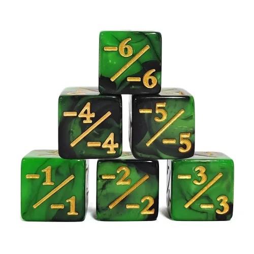 6pcs D6 16mm Dice Acrylic Counter Gold Font Black Green