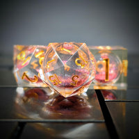 Thumbnail for 7pcs Dice Sharp Filled Liquid Gold Font Pink