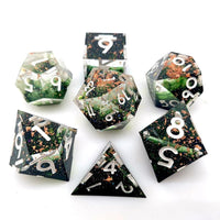 Thumbnail for Green Swirl in Black & Clear with Copper Foil Sharp Resin - 7pcs RPG Dice Set