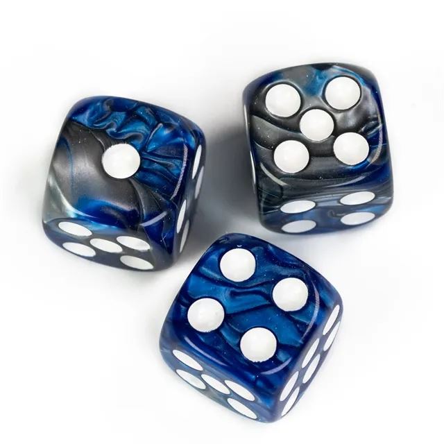 16mm Blue & Black Acrylic  - 6pcs D6 RPG Dice Set