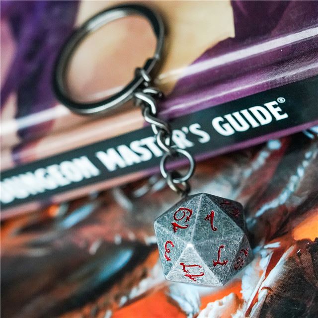 Worn Silver Metal - D20 Keyring