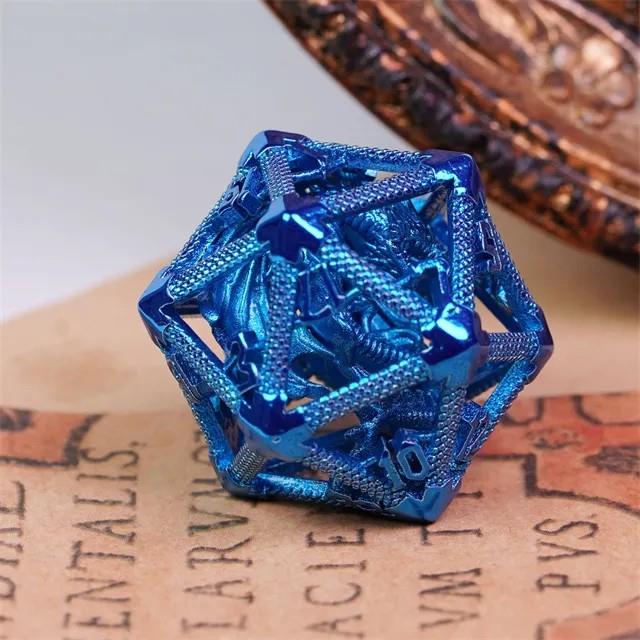 Dragon in Blue Metal - Hollow D20 RPG Dice