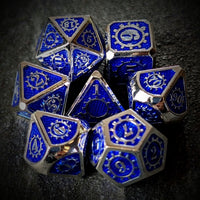 Thumbnail for Gear in Blue Enamel Silver Metal - 7pcs RPG Dice Set