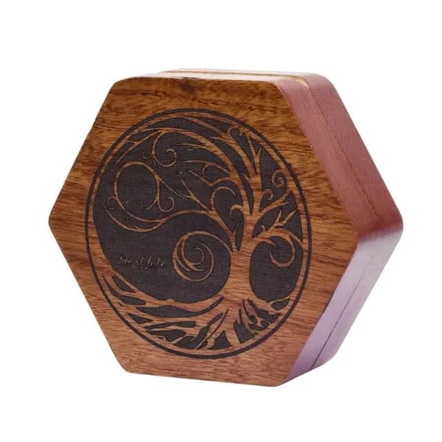 Brown Tree of Life on Sapele Wood -  Hinged Dice Storage