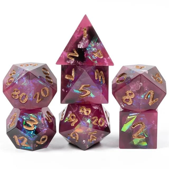 Candy in Purple & Black with Copper Foil Sharp Resin - 7pcs RPG Dice Set