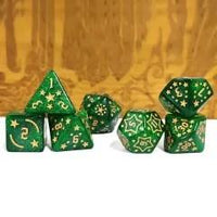 Thumbnail for 7pcs Dice Acrylic Pattern Stars Gold Font Green