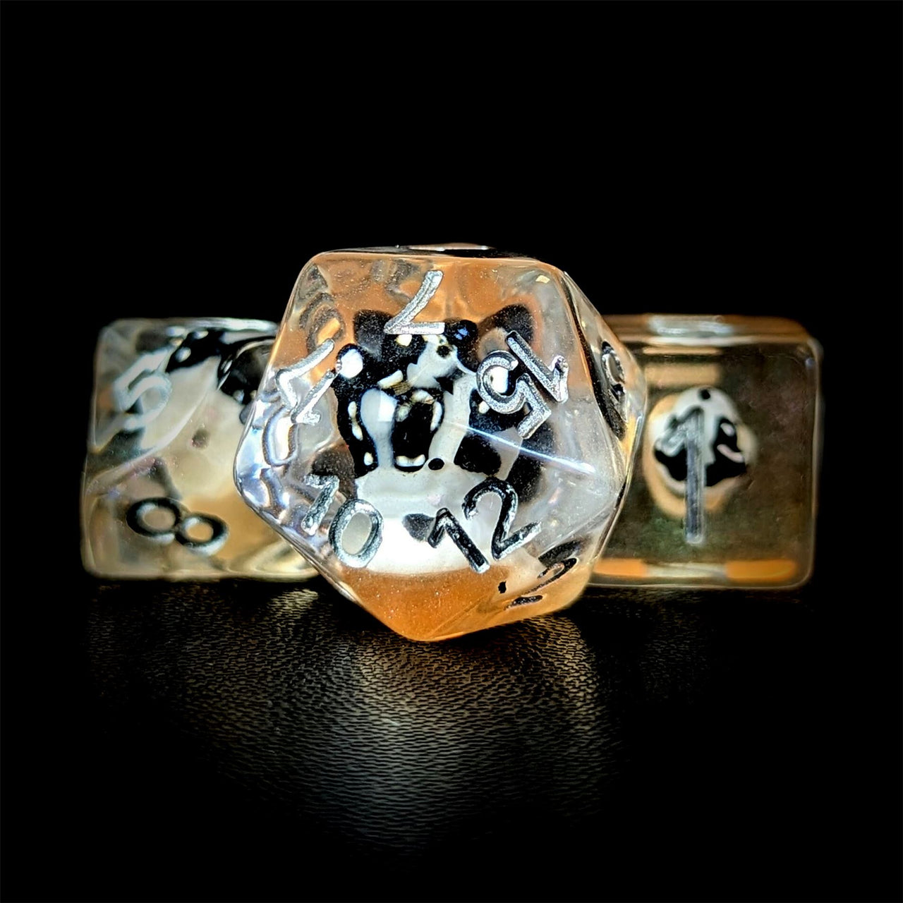 Black & White Dog in Clear Resin - 7pcs RPG Full Dice Set